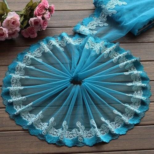 2 Yards Lace Trim Embroidered Lake blue Tulle Lace Trim 7.48 Inches Wide High Quality