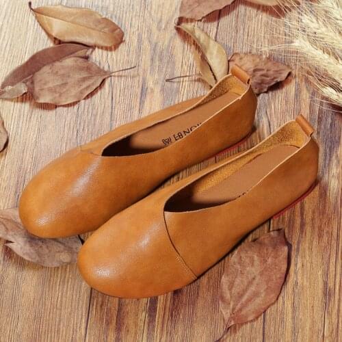 2020 Genuine Leather Flat Shoes Woman Hand-sewn Leather Loafers Cowhide Flexible Spring Casual Shoes Women Flats Women Shoes325