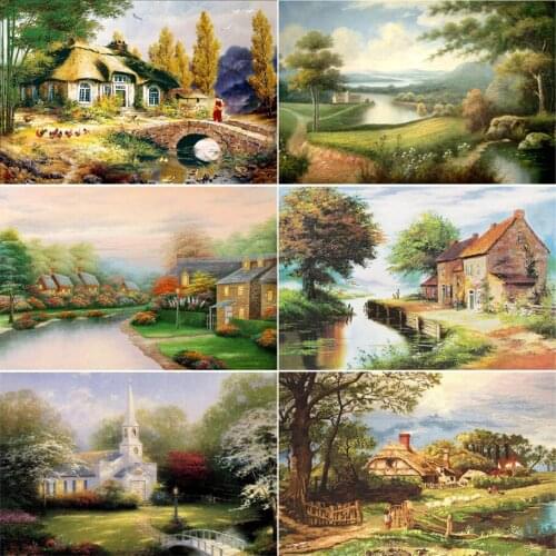 5D Square Diamond Painting landscape & Diy Diamond Painting Cross Stitch Home Decor Diamond Embroidery Mosaic European Farm Gift