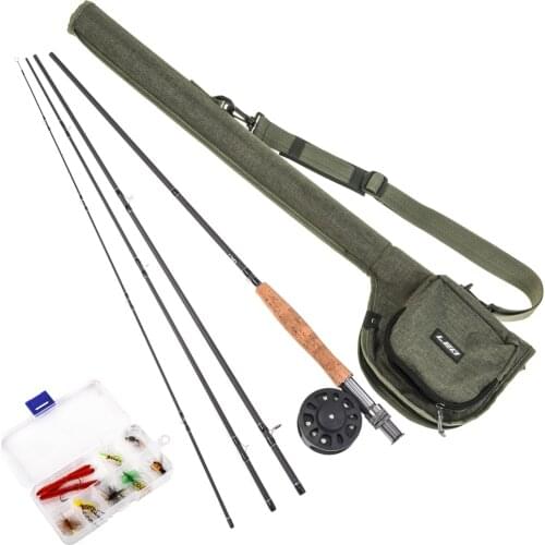 9' Fly Fishing Rod and Reel Combo with Carry Bag 10 Flies Complete Starter Package Fly Fishing Kit Accessories Lures Box Combo
