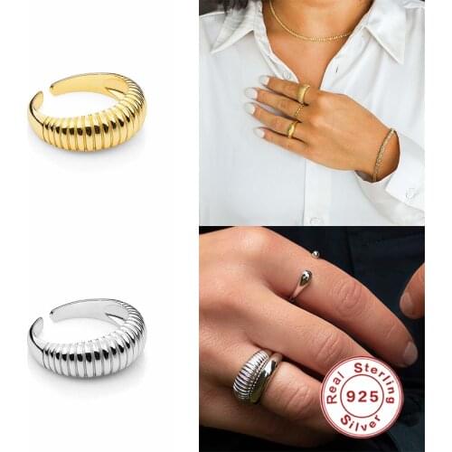 Aide 925 Sterling Silver Gold Big Large Screw Twist Resizable Rings Thick Wide Open Bangle Finger Rings Rock Punk Fine Jewelry