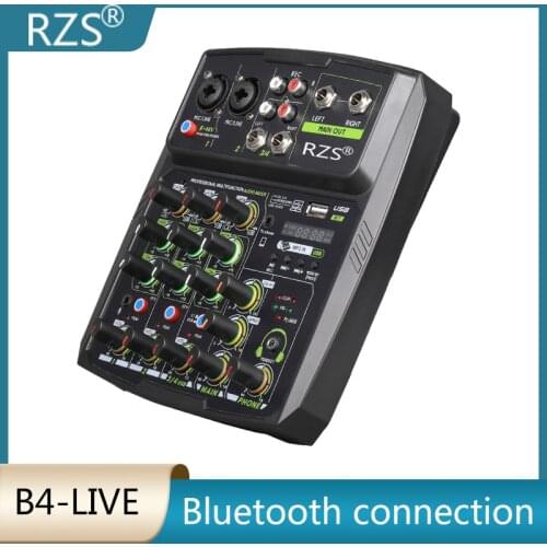RZS B4 Audio Mixer Bluetooth Recording Sound Card Phone Live Broadcast DJ K Song KTV 4 Channel USB/PC FOR Condenser Microphone