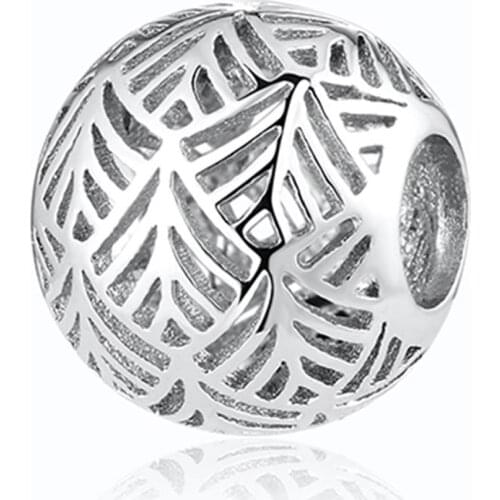 Authentic S925 Beads fit Lady Bracelet Bangle Openwork Hollow Leaves Abstract Charms For Women DIY Jewelry