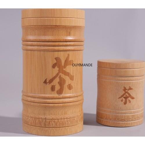 Handmade Bamboo Tea Caddy Canister Kitchen Spice Jar Sealed Cans Candy Snack Tank Food Container Storage Bottle with Cover Gift