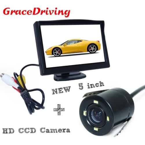 Barceen 5 inch Stand Digital Display LCD Car Monitor With CCD 4-LED Reversing Backup Camera for DVD VCR Hot Sale