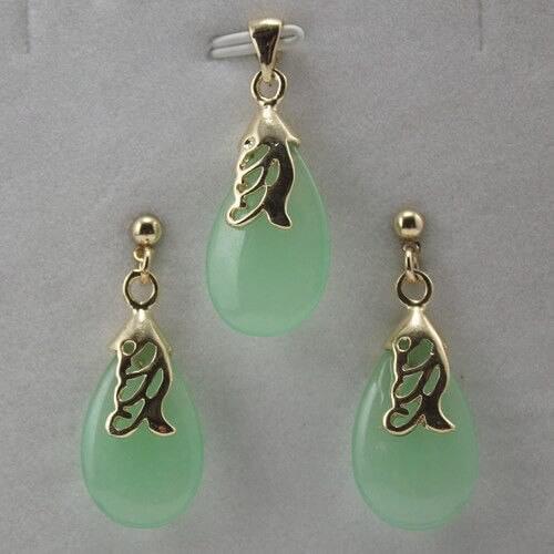 FREE SHIPPING>>@> FREE SHIPPINGset of light green Pendant Necklace Earring jewelry Natural jewelry