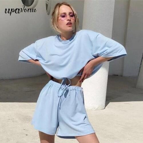 Free Shipping 2021 New Casual Drawstring Shorts Set O-neck Short Sleeve Pullover Loose T-shirt & Shorts Two-piece Sports Suits