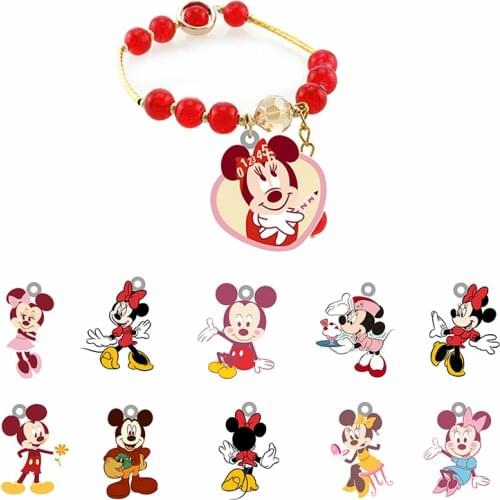 Disney Vibrant Mickey Minnie Mickey Mouse Head Charm Red Beaded Bracelet Epoxy Bracelet Acrylic Bracelet Jewelry For Friends