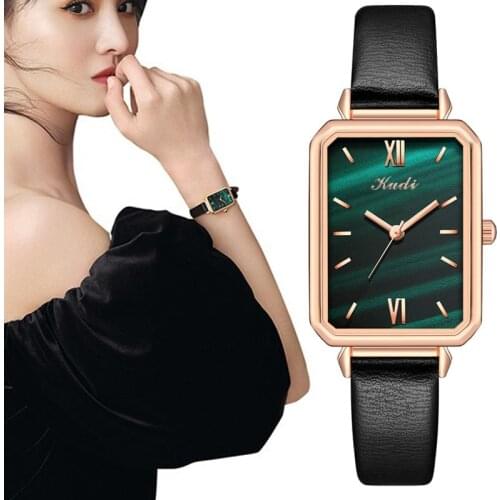 Top Brand Luxury Women Watches Fashion Square Ladies Quartz Watch Bracelet Set Green Dial Simple Rose Gold Leather Women Watches