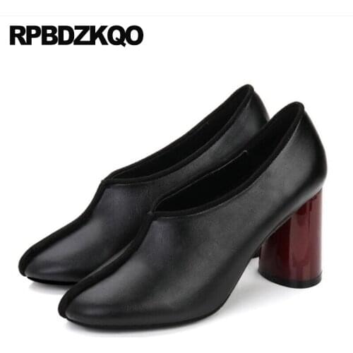 High heels black 8cm round toe thick novelty size 33 pumps special strange fur ladies 4 34 nude medium brand women shoes 2019