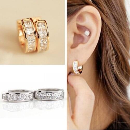 Lady Girl Rhinestone Inlaid Elegant Ear Hoops Studs Huggie Earrings Jewelry