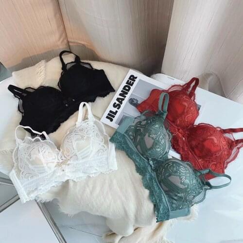 Transparent Yarn Lace Underwear Latex Cotton Soft Thick Cup Gather No Steel Ring Bra Set Push Up Sexy Women Lingerie Panties