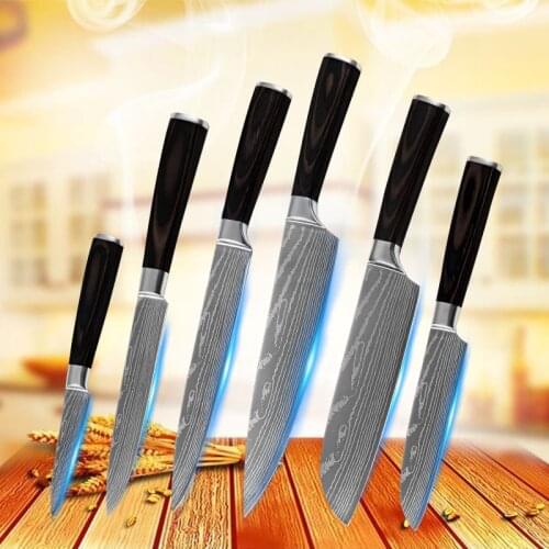 Kitchen Knives 6pcs Set Stainless Steel Color Wood Handle 7Cr17 Kitchen Accessories Cooking Tools 3.5" 5" 5" 7" 8" 8" Chef Knife