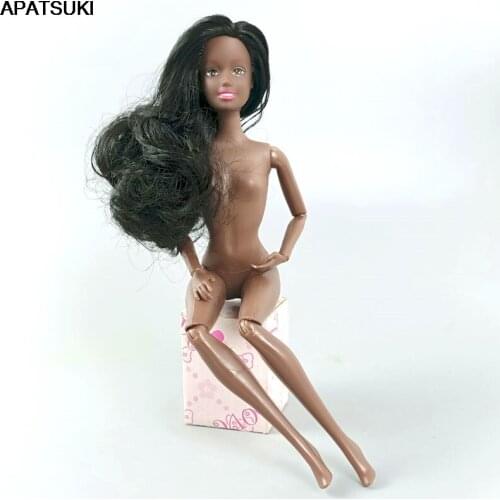 11.5" BJD 1/6 Doll Nude Naked Body 11 Jointed Movable Body Head With Black Long Curl Hair Dollhouse Accessories Kids DIY Toy