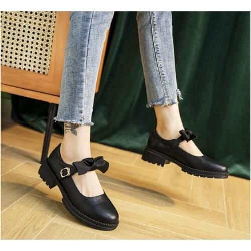 Summer Womens Shoes Shallow Mouth Thick Heel Sandals Womens Small Leather Shoes All-match Comfortable Casual Womens Shoes