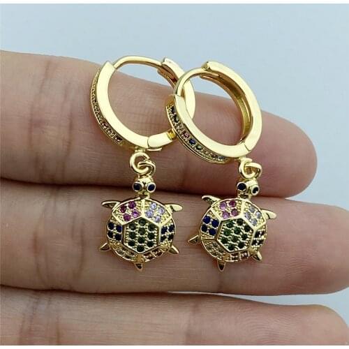 Small Cute Drop Dangle Turtle Earrings for Women Lovely Animal Rainbow AAA Zircon CZ Pendant Earring Anniversary Party Gift