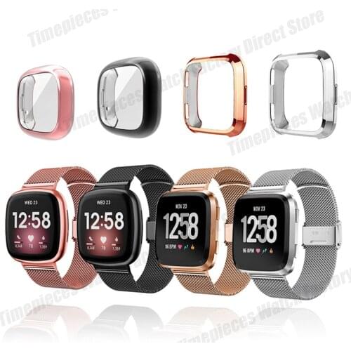 Metal Strap+case For Fitbit Versa 2 3 Sense Lite Band With TPU Case Screen Protector Bumper Bracelet For Versa Watch Accessories