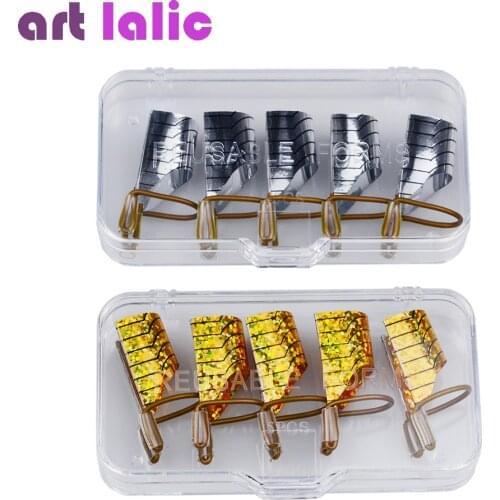 5pcs/set Nail Art Reusable Nail Forms for UV Gel Silver/Gold Manicure Nail Tips Extension Guide Builder Tools Kit