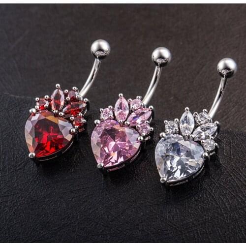 Fashion Heart Shape Flowers Zircon Stainless Steel Belly Dance Navel Piercing Belly Button Rings Belly Piercing Body Jewelry