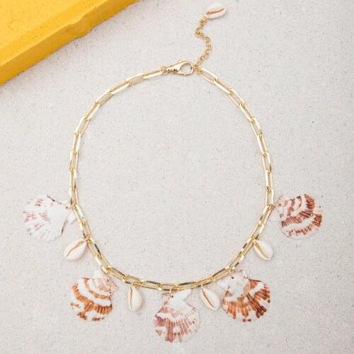 Punk conch fashion jewelry DELMAR bohemian hoho sea Cowrie Asymmetrical shell Natural Scallop shells necklace women creative