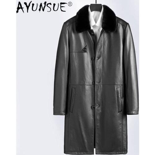 AYUNSUE Winter 100% Genuine Goat Skin Leather Jacket Men 2021 Real Mink Fur Collar Parka Mens Fur Coat Jaqueta Masculina Gxy260