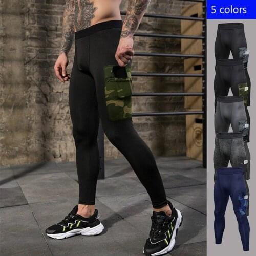 Men Side Camouflage Phone Pocket Patchwork Convenient Running Tights Autumn Winter New Yoga Leggings High Elastic Quick Dry Male