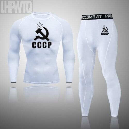 CCCP Mens Thermal Underwear Set Running Compression Sportswear Fitness Rashguard Long Johns Sports Suit Quick-Dry Clothes