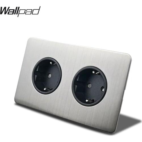 Wallpad Silver Double EU Wall Power Socket 2 Gang Electric Outlet Satin Chrome Stainless Steel Panel H6 Series