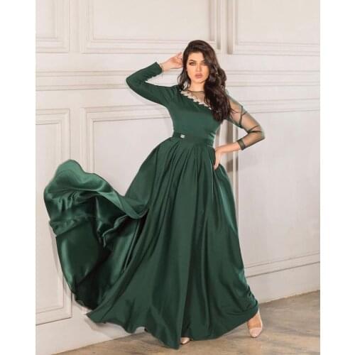 XUANDREAM Real Photo simple vestidos de fiesta evening gowns for women elegant long sleeves cheap green evening dresses XD-195