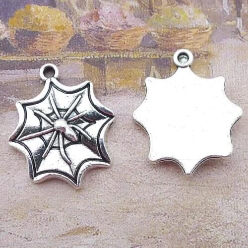 Newest 10Pcs 18*22mm Antique Silver Plated Alloy Spider Web Charms Necklace Bracelet Charms For DIY Jewelry Making Wholesale