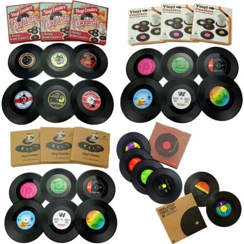 2/4/6pcs Vinyl Record Coasters Table Mats Drinks Coaster Table Placemats Coffee Mug Cup Coasters Heat-resistant Nonslip Pads