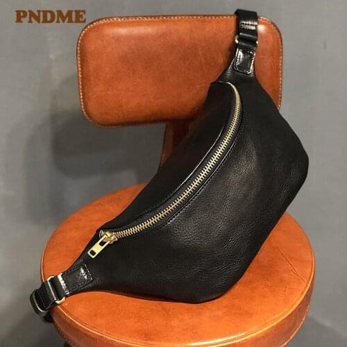 Simple fashion natural real cowhide mens chest bag casual luxury genuine leather women waist pack multifunctional messenger bag