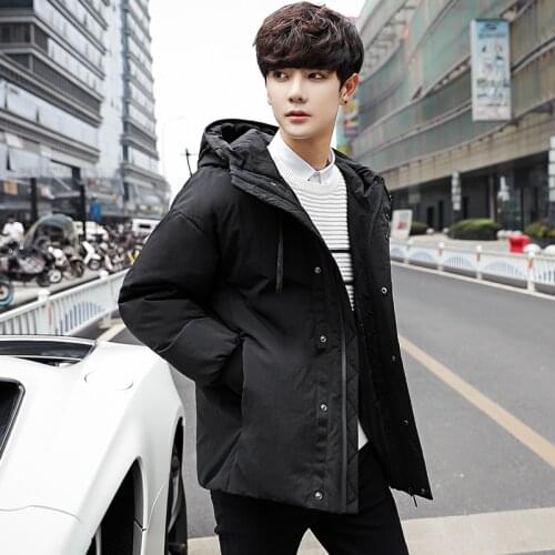 Down Jacket Mens Autumn/Winter 2019 New Style Youth Korean-style Loose-Fit Hooded Jacket Plus Velvet Warm Casual Cotton-padded