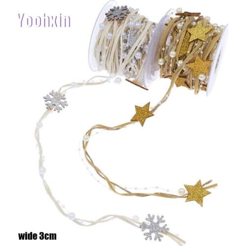 3CM Wide Fashion Silver gold beads Embroidery flower lace fabric trim ribbon DIY sewing applique Christmas decor