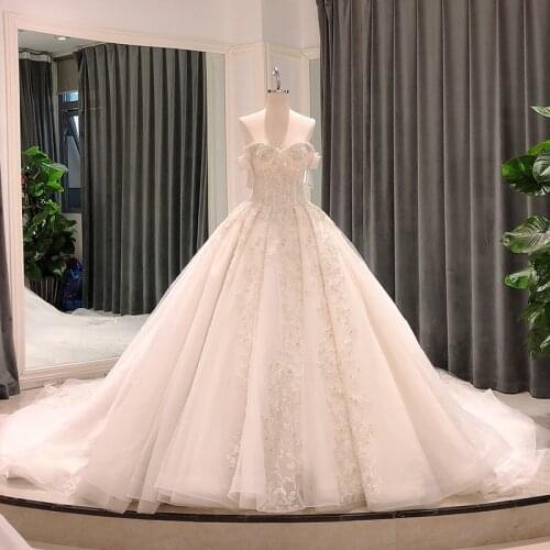 SL-8217 princess ball gown wedding dress off shoulder bridal dresses lace appliques heavy beads pearls wedding gowns for women