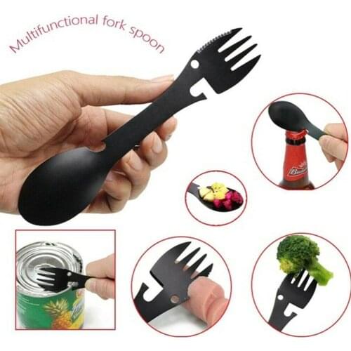 Stainless Steel Multifunctional Fork and Spoon Bottle and Opener Outdoor in Camping Spoon Portable Can Opener Fork 1 Tablew T1U4