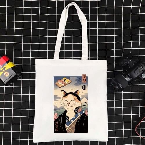 Japanese Cat Pattern Messenger Bag Harajuku Shopper Bag Large Tote Reusable Canvas Bag Supermarket Shoulder Bag Folding Ecobag