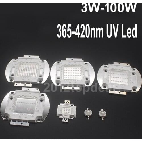 3W 5W 10W 20W 30W 50W 100W High Power Light UV Purple LED 365nm 375nm 380nm 385nm 395nm 400nm 405nm Ultraviolet Bulbs Lamp Chips