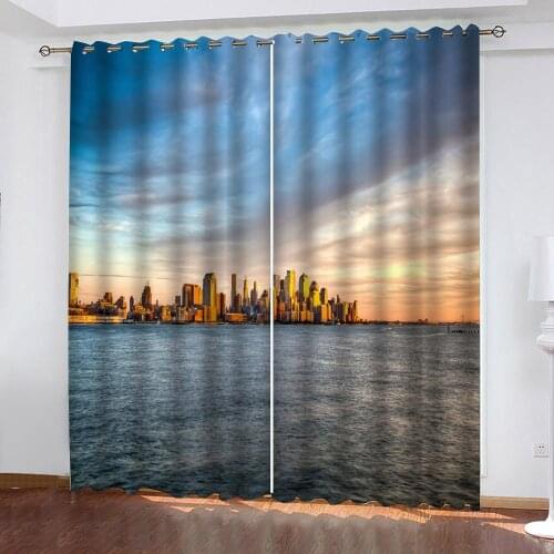 Custom curtains Scenery Sunset city seascape Photo Printing Blackout 3D Curtains for Living Room Bedding Room Hotel