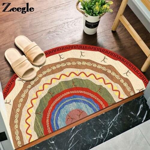 Zeegle Ethnic Style Shaggy Plush Carpet for Living Room Carpets Semicircle Floor Mats For Bedroom Parlor Area Rug Doormat