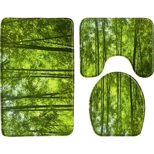 Green Bamboo Forest Landscape Bath Mats 3-Piece Set Natural Scenery Door Mat Floor Mat Bathroom Rug Carpet Bathroom Products