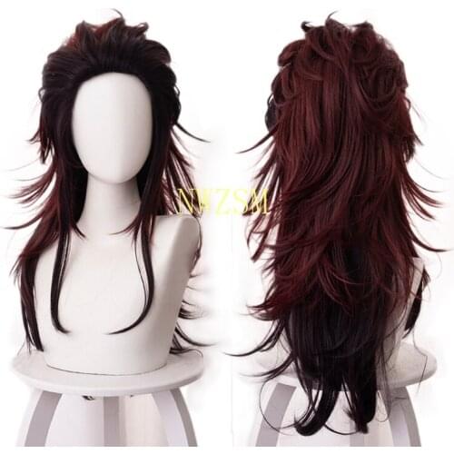 Anime Demon Slayer Kimetsu no Yaiba Kamado Tanjirou Women Long Wig Cosplay Costume Heat Resistant Synthetic Hair Party Wigs