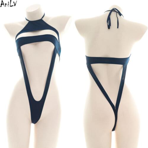 AniLV Summer Pool Party Halter Bodysuit Swimsuit Costume Women Sexy Bandage one-piece Swimwear Uniform Cosplay