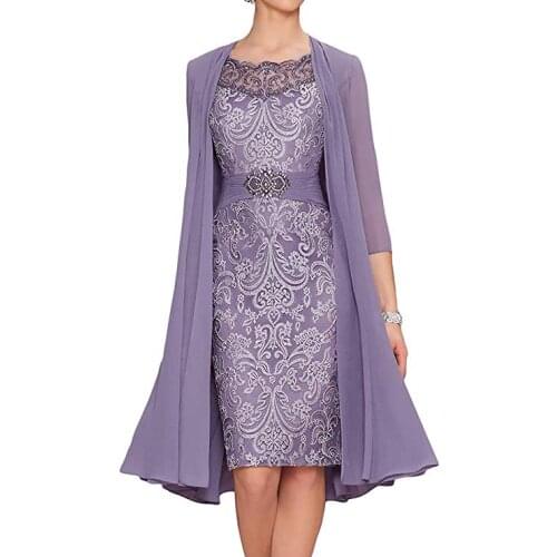 Plus Size Mother Of The Bride Dresses Sheath Chiffon Appliques Beaded With Jacket Short Groom Mother Dresses For Wedding