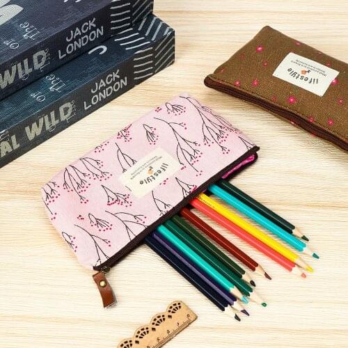 1PC Pastoral Floral Pencil Case Canvas Stationery Zipper Bag Lovely Pen Bags School Supplies Gift Accessories