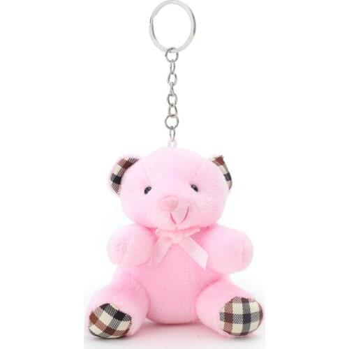 10Pcs/Lot 10cm 20g Mini Plush Keychain And Pendant Pink With Grid Pattern Bear Doll Toys