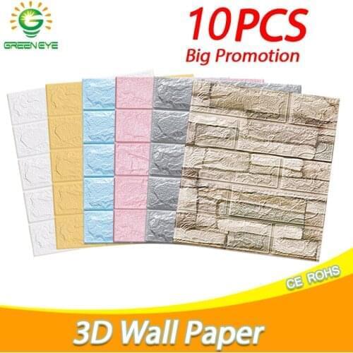 10Pcs Self-Adhesive 3D Brick WallSticker DIY Waterproof Foam Wallpaper Kids Room Roof Ceiling Background Wall Decals