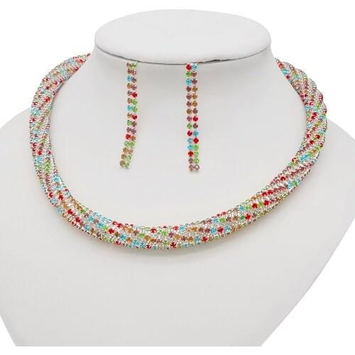 2021 Luxury Classic Female Engagement Jewelry Fashion Crystal Necklace Earrings Set Wedding Party Bridal Jewelry Sets Bijoux