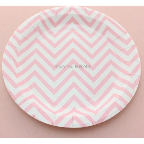 24pcs 9" Pink Chevron Dessert Paper Plates Round,Personalized Dinner Dishes Bulk Birthday Wedding Baby Shower Holiday Party