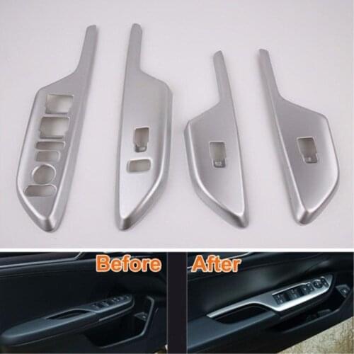 4pcs ABS Chrome Interior Door Cover Armrest Stick Trim Matt Silver Decorative Fit For Honda Civic 2016 Car-styling Accessories